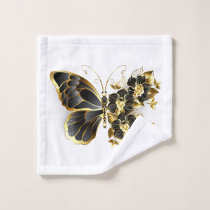 Goldener Schmetterling mit schwarzem Orchid Badhandtuch Set