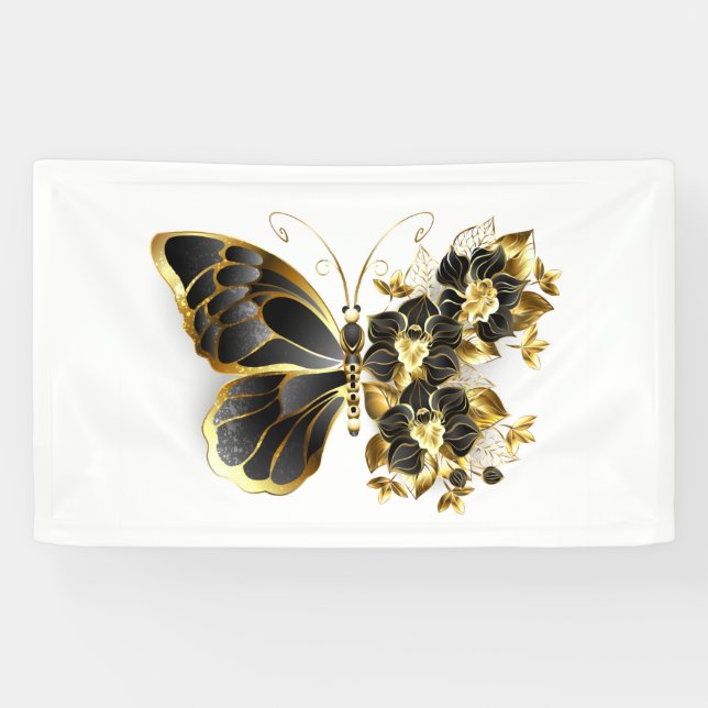 Goldener Schmetterling mit schwarzem Orchid Banner (Horizontal)