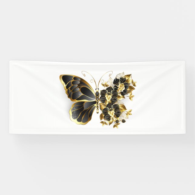 Goldener Schmetterling mit schwarzem Orchid Banner (Horizontal)