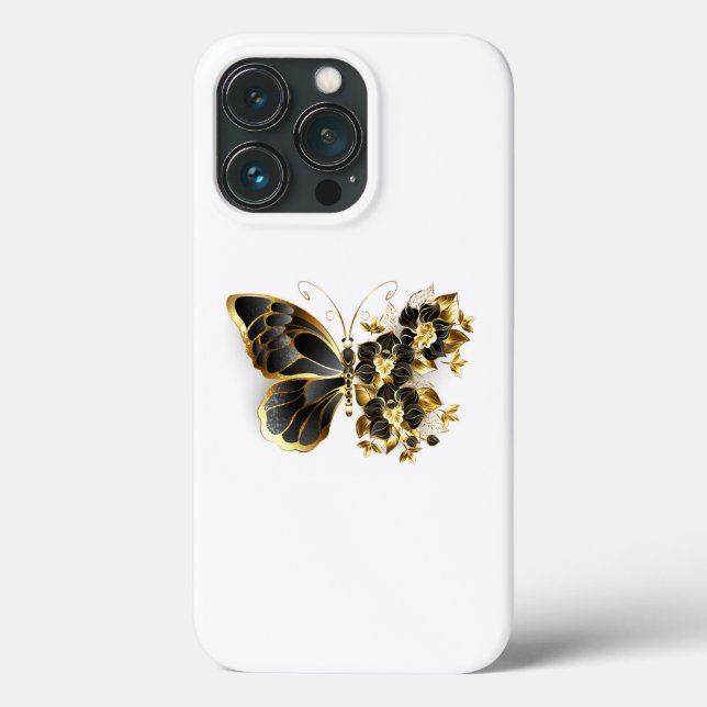 Goldener Schmetterling mit schwarzem Orchid Case-Mate iPhone Hülle (Rückseite)