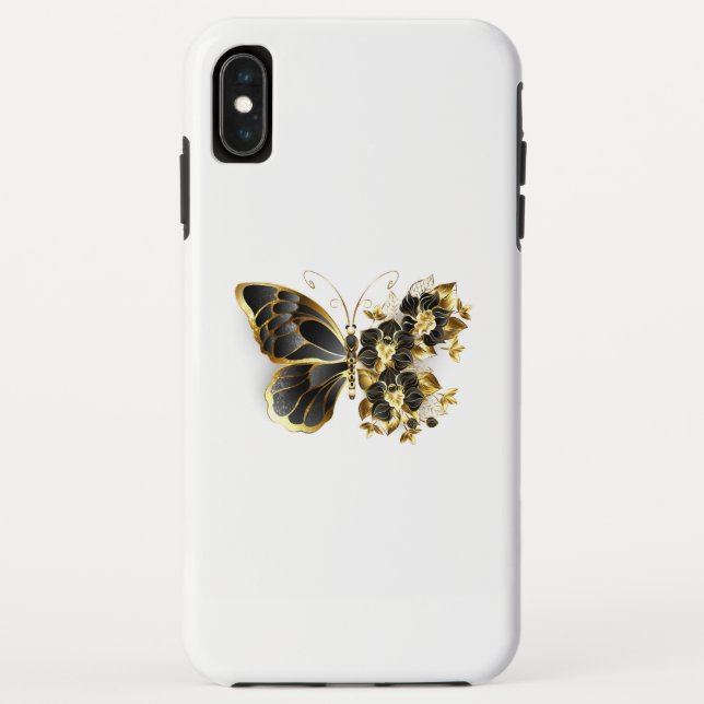 Goldener Schmetterling mit schwarzem Orchid Case-Mate iPhone Hülle (Rückseite)