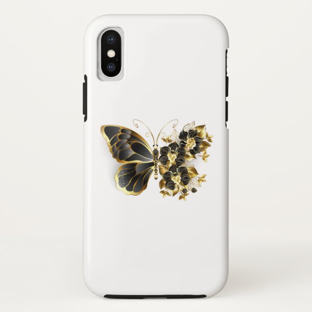 Goldener Schmetterling mit schwarzem Orchid Case-Mate iPhone Hülle (Rückseite)