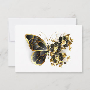 Goldener Schmetterling mit schwarzem Orchid Dankeskarte