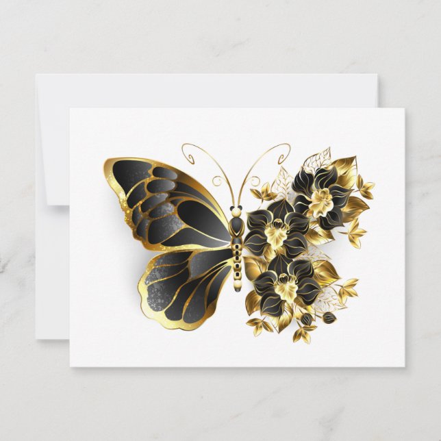Goldener Schmetterling mit schwarzem Orchid Einladung (Vorderseite)
