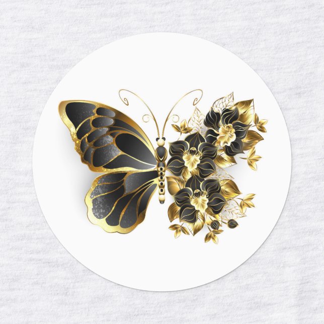 Goldener Schmetterling mit schwarzem Orchid Etiketten (Design 1)