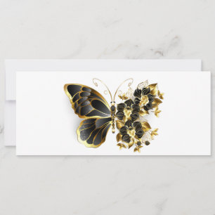 Goldener Schmetterling mit schwarzem Orchid Feiertagskarte