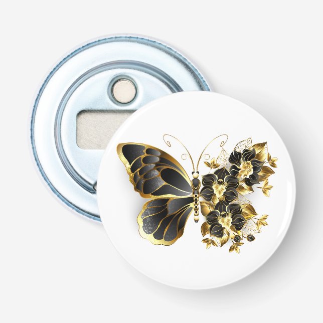 Goldener Schmetterling mit schwarzem Orchid Flaschenöffner (Vorderseite)