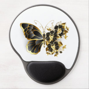Goldener Schmetterling mit schwarzem Orchid Gel Mousepad