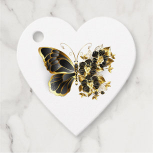 Goldener Schmetterling mit schwarzem Orchid Geschenkanhänger