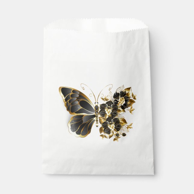 Goldener Schmetterling mit schwarzem Orchid Geschenktütchen (Vorderseite)