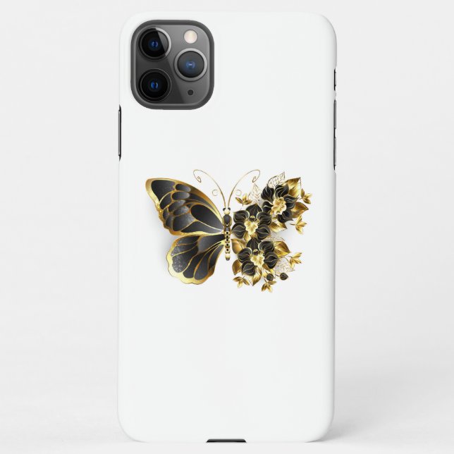 Goldener Schmetterling mit schwarzem Orchid iPhone Hülle (Rückseite)