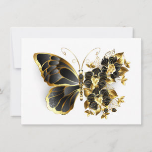 Goldener Schmetterling mit schwarzem Orchid Karte