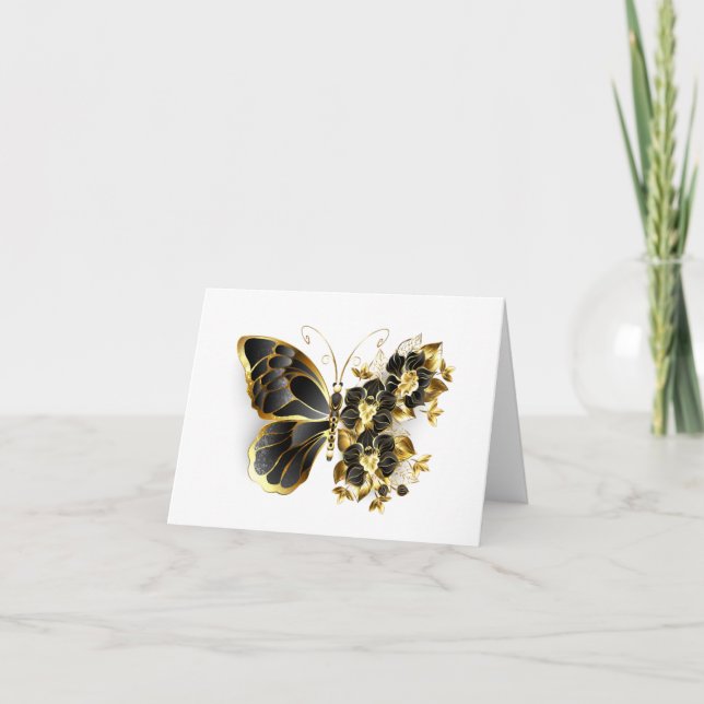 Goldener Schmetterling mit schwarzem Orchid Karte (Vorderseite)