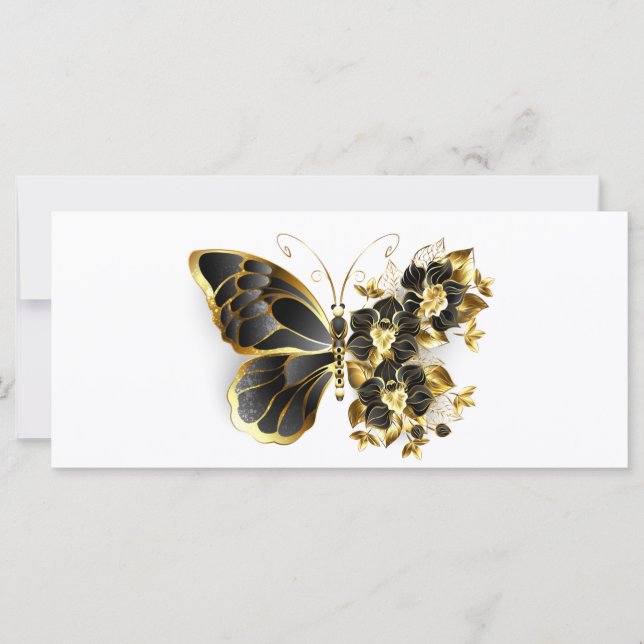 Goldener Schmetterling mit schwarzem Orchid Karte (Vorderseite)