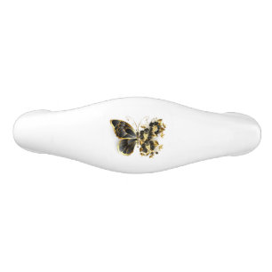 Goldener Schmetterling mit schwarzem Orchid Keramik Schubladengriff