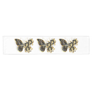 Goldener Schmetterling mit schwarzem Orchid Kurzer Tischläufer