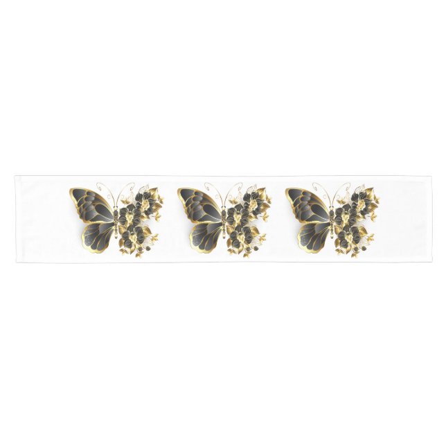 Goldener Schmetterling mit schwarzem Orchid Kurzer Tischläufer (Horizontal)