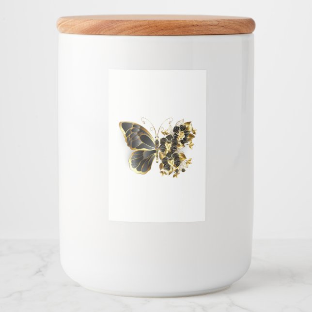 Goldener Schmetterling mit schwarzem Orchid Lebensmitteletikett (Vorderseite)
