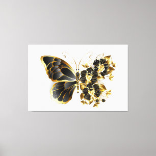 Goldener Schmetterling mit schwarzem Orchid Leinwanddruck