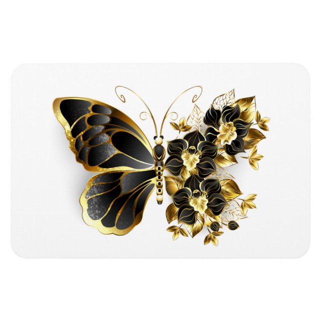 Goldener Schmetterling mit schwarzem Orchid Magnet (Horizontal)