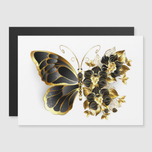 Goldener Schmetterling mit schwarzem Orchid Magneteinladung