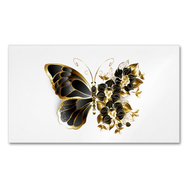 Goldener Schmetterling mit schwarzem Orchid Magnetische Visitenkarte (Vorderseite)