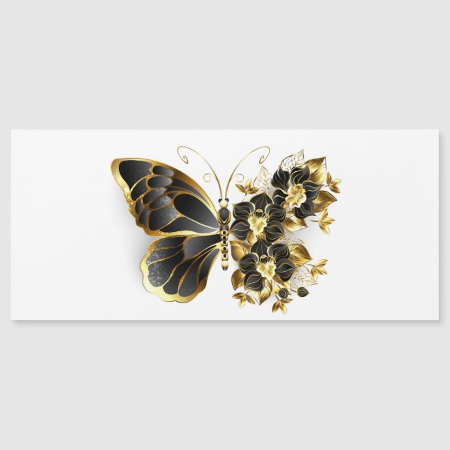 Goldener Schmetterling mit schwarzem Orchid Magnetkarte (Vorderseite)