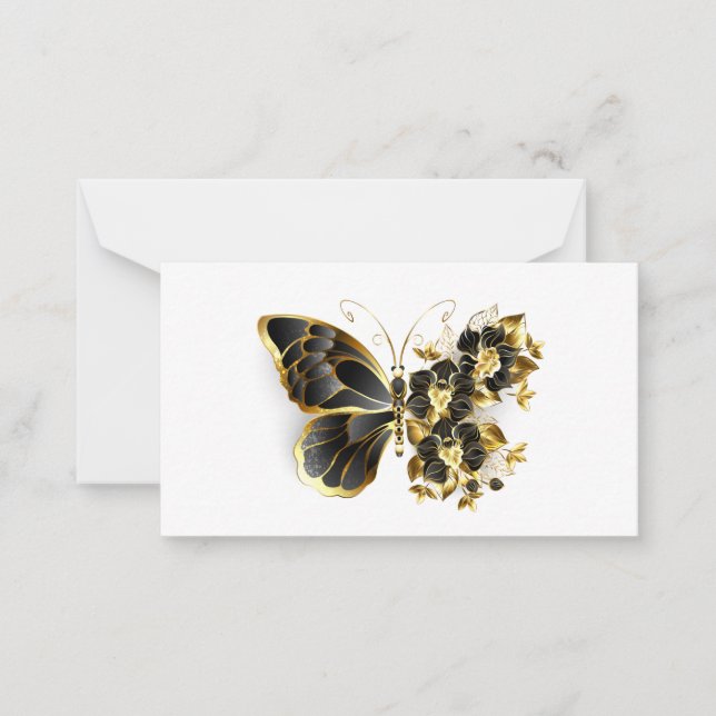 Goldener Schmetterling mit schwarzem Orchid Mitteilungskarte (Vorderseite)