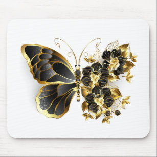 Goldener Schmetterling mit schwarzem Orchid Mousepad
