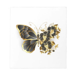 Goldener Schmetterling mit schwarzem Orchid Notizblock