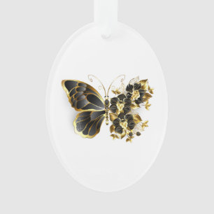 Goldener Schmetterling mit schwarzem Orchid Ornament