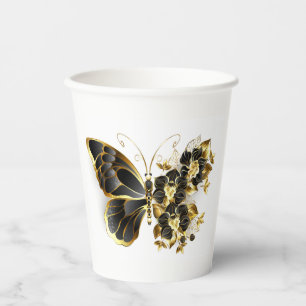 Goldener Schmetterling mit schwarzem Orchid Pappbecher