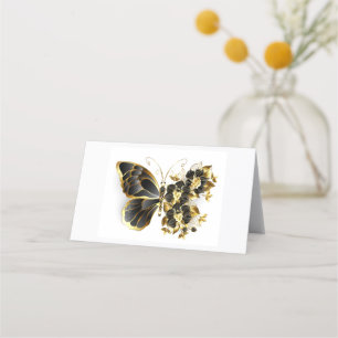 Goldener Schmetterling mit schwarzem Orchid Platzkarte