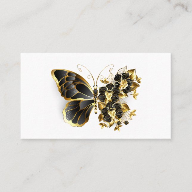 Goldener Schmetterling mit schwarzem Orchid Platzkarte (Vorderseite)