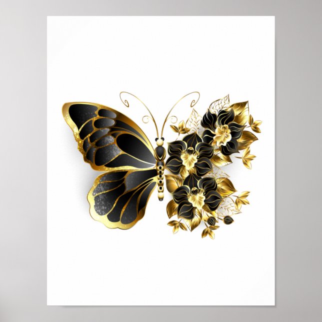 Goldener Schmetterling mit schwarzem Orchid Poster (Vorne)