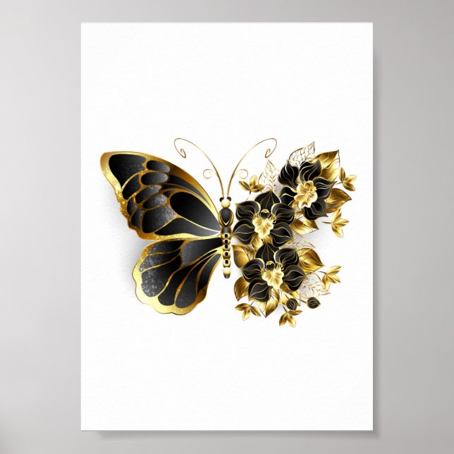 Goldener Schmetterling mit schwarzem Orchid Poster (Vorne)