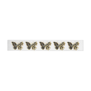Goldener Schmetterling mit schwarzem Orchid Rundum-Adressaufkleber