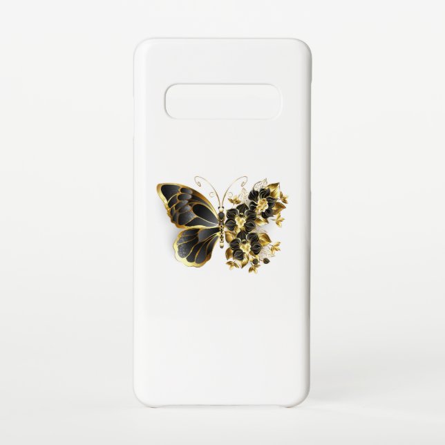Goldener Schmetterling mit schwarzem Orchid Samsung Galaxy Hülle (Rückseite)