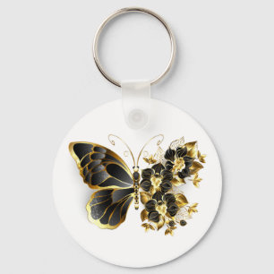 Goldener Schmetterling mit schwarzem Orchid Schlüsselanhänger