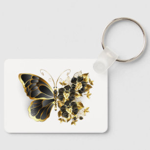 Goldener Schmetterling mit schwarzem Orchid Schlüsselanhänger