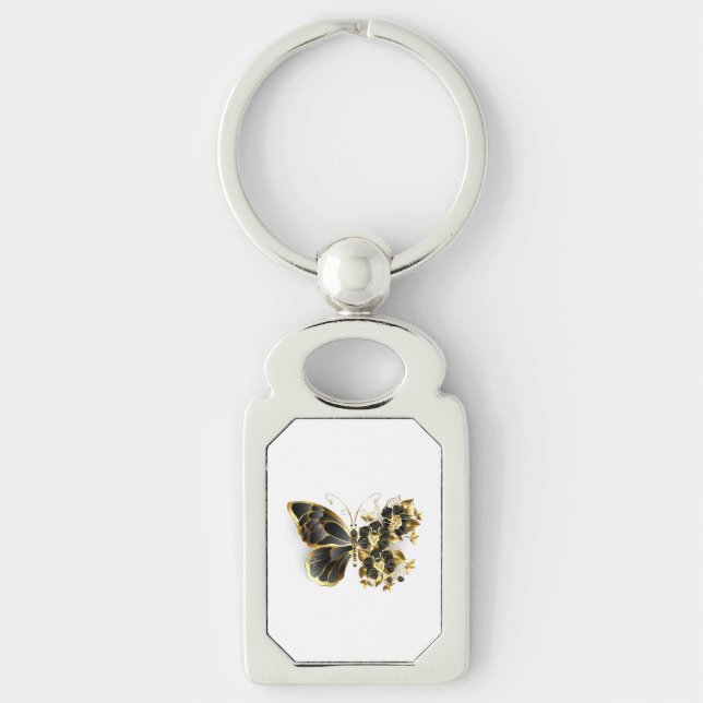 Goldener Schmetterling mit schwarzem Orchid Schlüsselanhänger (Vorderseite)