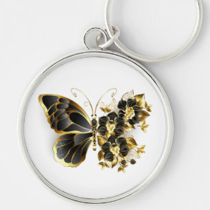 Goldener Schmetterling mit schwarzem Orchid Schlüsselanhänger
