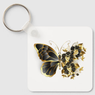 Goldener Schmetterling mit schwarzem Orchid Schlüsselanhänger