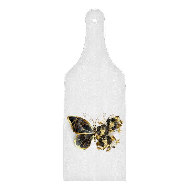 Goldener Schmetterling mit schwarzem Orchid Schneidebrett (Vorderseite)