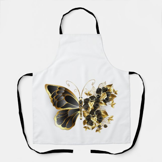 Goldener Schmetterling mit schwarzem Orchid Schürze (Vorderseite)