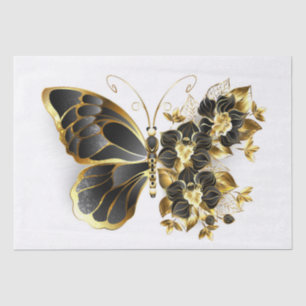 Goldener Schmetterling mit schwarzem Orchid Seidenpapier