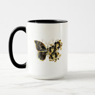 Goldener Schmetterling mit schwarzem Orchid Tasse