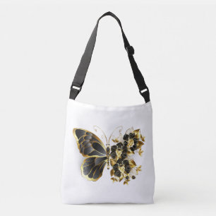 Goldener Schmetterling mit schwarzem Orchid Tragetaschen Mit Langen Trägern