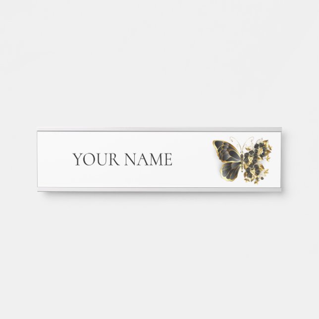 Goldener Schmetterling mit schwarzem Orchid Türschild (Vorderseite )