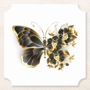 Goldener Schmetterling mit schwarzem Orchid Untersetzer